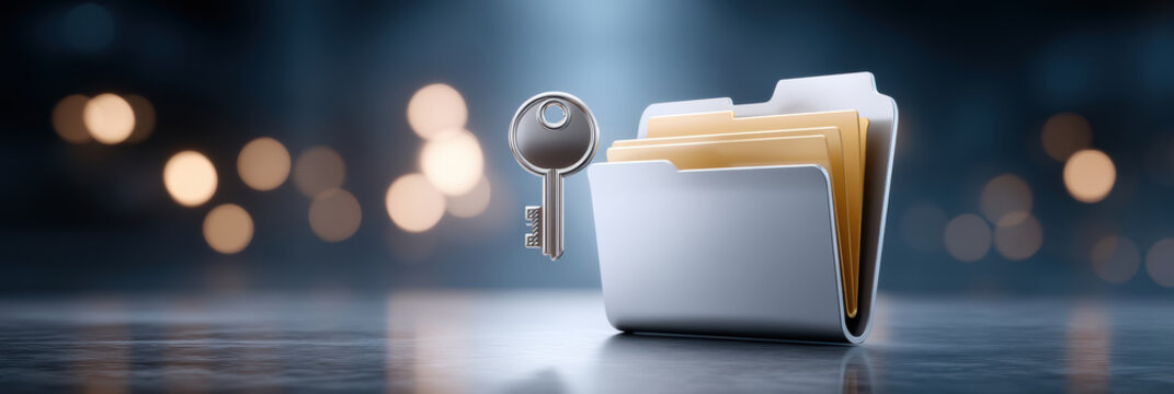 Secure folder with key cybersecurity protecting digital document privacy and data