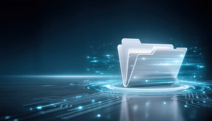 Futuristic folder cybersecurity data storage glowing network file