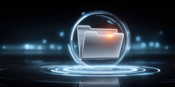 Futuristic folder cybersecurity hologram data protection digital storage glowing ring
