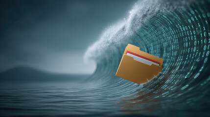 Cybersecurity data folder wave digital protection information breach risk