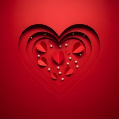 Layered red hearts with pearls, romantic design for valentine's day celebration