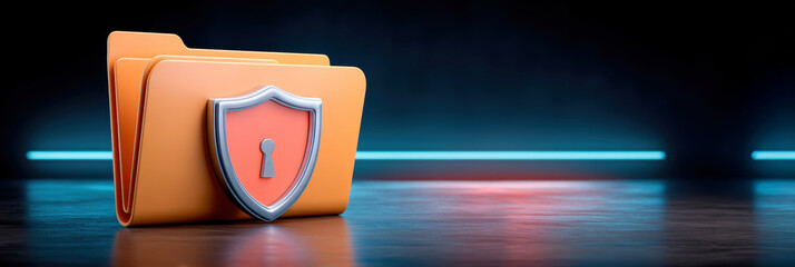 Secure folder with shield icon cybersecurity protecting digital files and private data