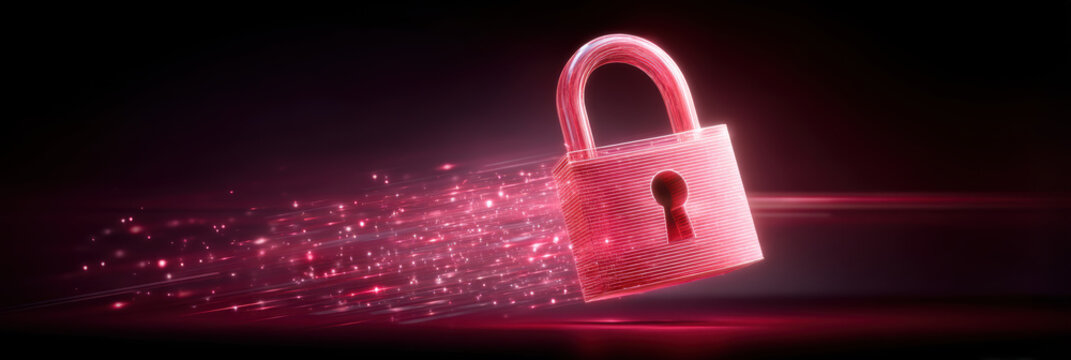 Cybersecurity red padlock motion trail digital protection concept secure data defense