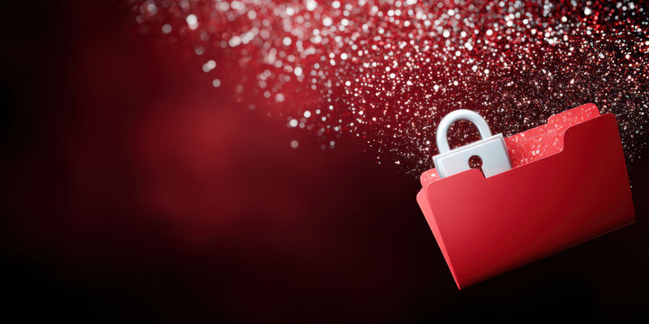 Secure red folder with lock representing cybersecurity protection and digital privacy