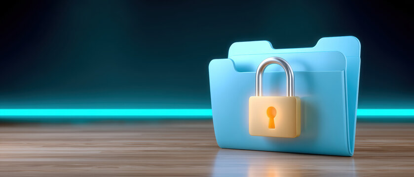 Secure folder with padlock concept cybersecurity protecting digital files and privacy
