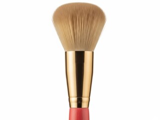 Fluffy makeup brush with golden ferrule isolated on white background