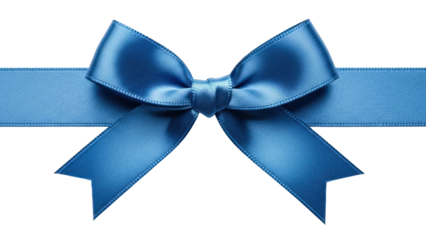 Blue satin ribbon bow is tied with a stripe, cut out, stock png, isolated on transparent background