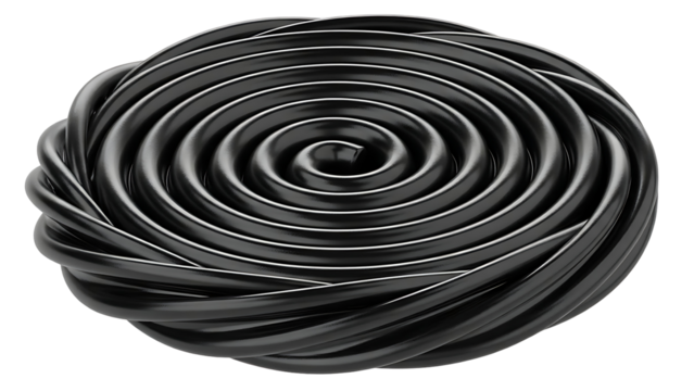 Black licorice swirl candy close up macro