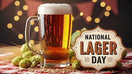 Celebrate National Lager Day with a frosty mug of beer and festive hops