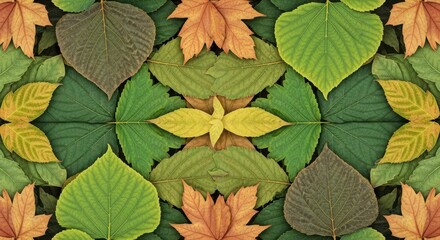 Obraz premium Colorful Autumn Leaves Background with Symmetrical Arrangement and Nature Theme
