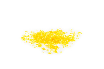 Lemon fruit zest. Fresh yellow organic lemons and a grater isolated on a white background. Citrus zest grater. Lemon twisted peel. Vitamin C. Space for text. Copy space.