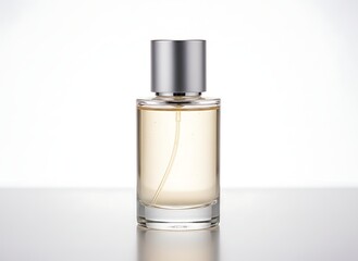 Elegant perfume bottle with a subtle golden hue for fragrance advertising and beauty campaigns, conveying luxury and sophistication