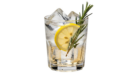 Refreshing gin and tonic with lemon and rosemary