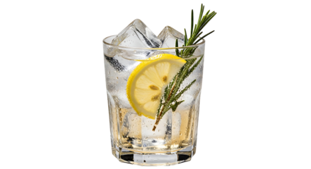 Refreshing gin and tonic with lemon and rosemary