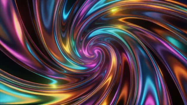Swirling iridescent vortex with shining neon colors, suitable for backgrounds, abstract concepts, or vibrant design elements in various projects.
