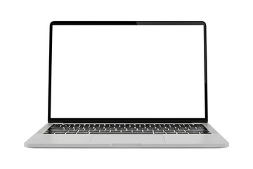 Modern silver laptop with blank white screen on a transparent background