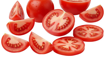 Fresh ripe tomatoes sliced and whole isolated