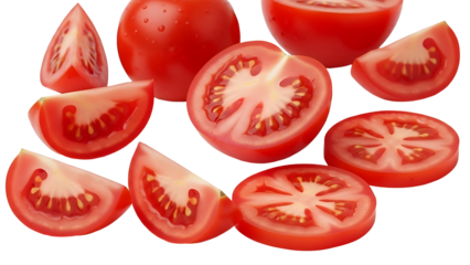 Fresh ripe tomatoes sliced and whole isolated
