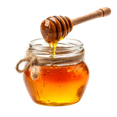 Honey pouring into glass jar isolated on transparent background &ndash; Honey pouring PNG, golden honey stream into jar transparent