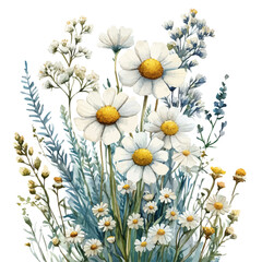 Fototapeta premium Achillea Flower, high quality watercolor, isolated on a white background, vibrant details.