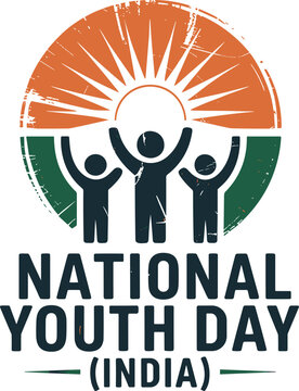 National youth day india logo celebrating swami vivekananda birthday grunge distressed style
