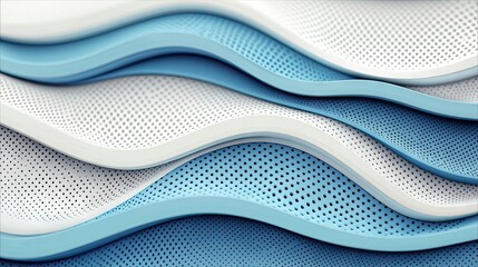 Close-up of an abstract wave pattern in shades of blue and white, featuring a perforated texture and a sense of depth.