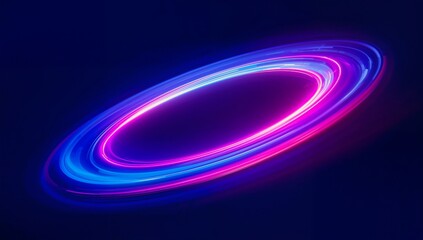 Abstract neon ring of light with blue and pink glow on dark background