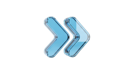 Elegant forward navigation arrows, blue glass design for web interfaces