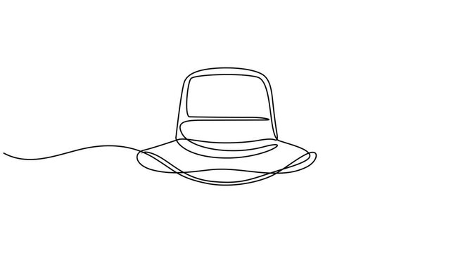 Animated self drawing  One line art cowboy hat - Minimalist continuous line drawing of western style hat vector illustration, Continuous one line drawing of men hat, Single line drawing of cowboy hat,