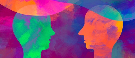 Disegno grafico creativo dialogo tra due persone. Comunicazione. Parlare con pensiero. Telepatia