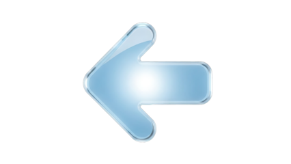 Sleek glassy blue arrow icon pointing left for navigation designs