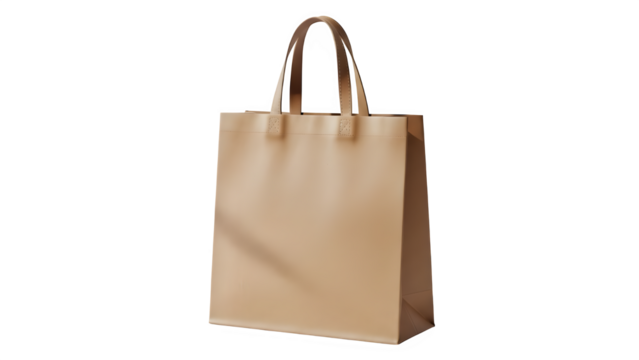 Plain brown paper shopping bag with handles isolated on transparent background