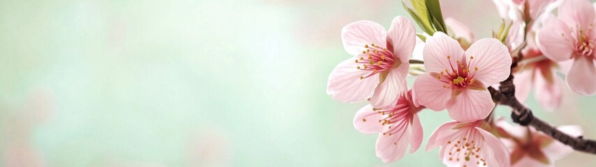 Fototapeta premium Cherry Blossoms Bloom Against a Soft Pastel Background in Springtime Beauty