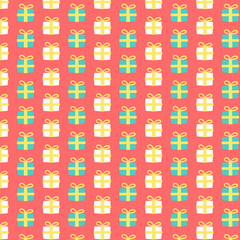 Obraz premium Festive Gift Box Pattern on Red Background