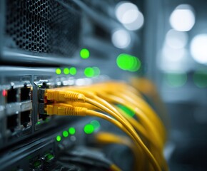 network server hardware with Ethernet cables plugged in