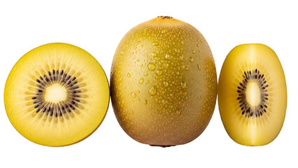Golden kiwi fruit whole and sliced isolated