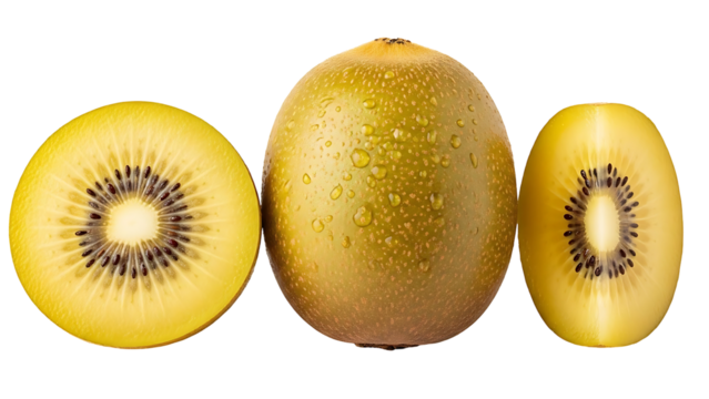 Golden kiwi fruit whole and sliced isolated