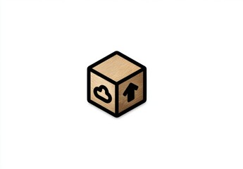 Obraz premium A wooden box with a cloud and an arrow pointing up. Data upload on cloud concept.