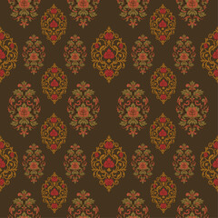 Victorian Botanical Damask in Deep Walnut Brown fabric