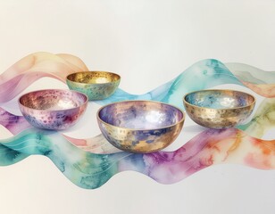 Meditative singing bowls create serenity and peacefulness in a calming spa-like atmosphere for wellness and holistic healing retreats