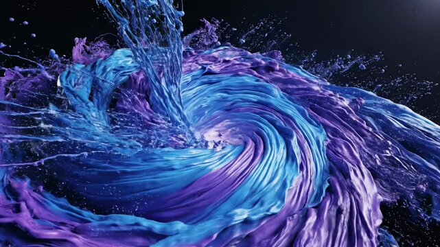 Smoothly flowing blue and purple liquid tendrils merging and swirling infinitely across a dark void creating undefined cosmic movement template, fiction, digital