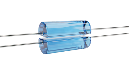 Modern translucent blue component with silver leads for electronics use