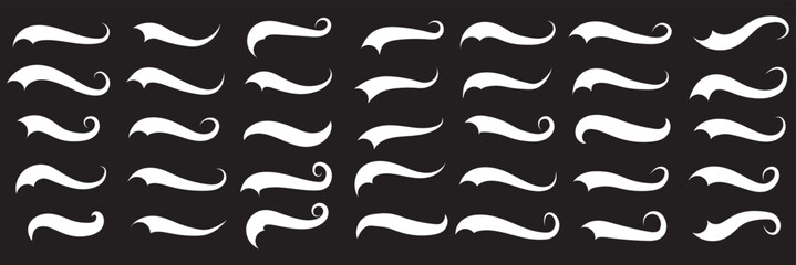 Calligraphic swoosh tail set, underline marker strockes. Baseball swoosh tails, isolated black vector. Hand drawn collection of curly swishes, swashes, swoops. Best Design.