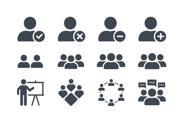 Illustration of various people and group icons representing teamwork and users