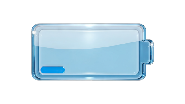 Sleek modern battery indicator showing low power with a glass effect