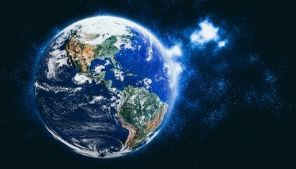Planet earth globe view from space showing realistic earth surface and world map
