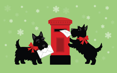 Two Scottie dogs posting Christmas letters