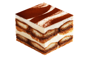 Contemporary geometric dessert illustration: tiramisu isolated on transparent background