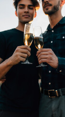 young mens toasting with champagne