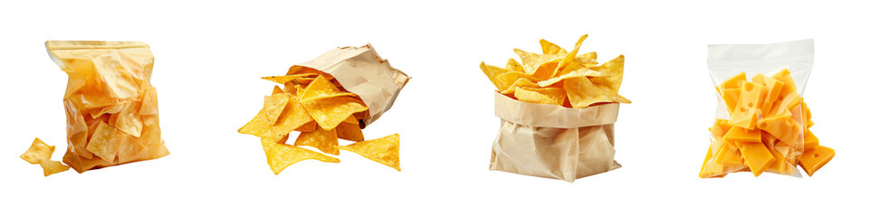 Assortment of Delicious Golden Tortilla Chips Cheese Triangles in Bags
